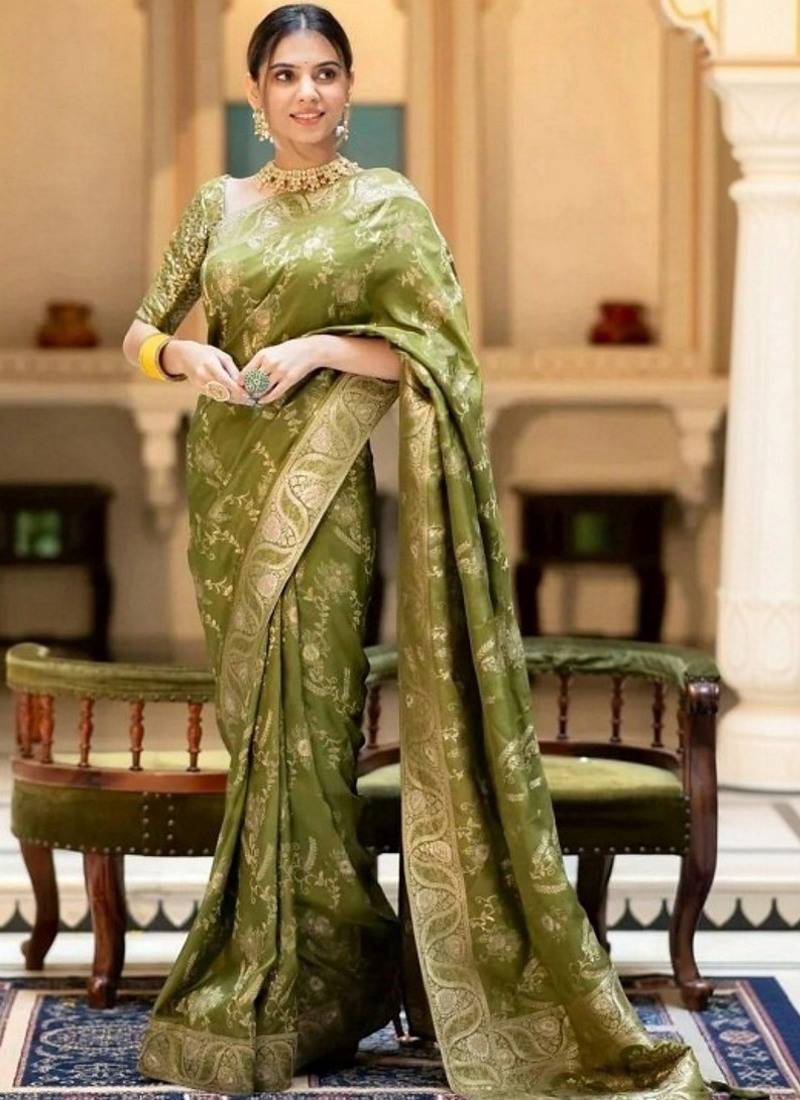 Mehendi green woven art silk saree with blouse