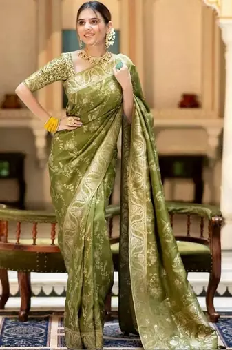 Mehendi green woven art silk saree with blouse