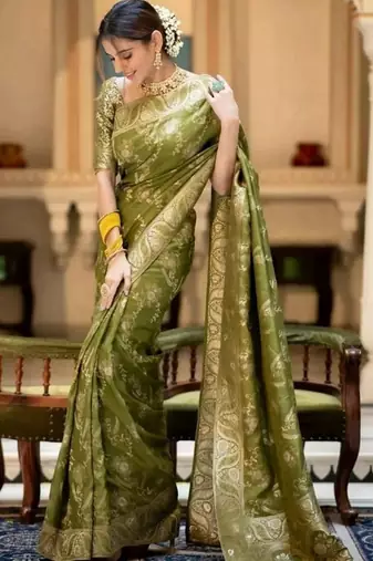 Mehendi green woven art silk saree with blouse