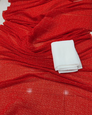 red bandhani georgette saree with unstitched blouse 3