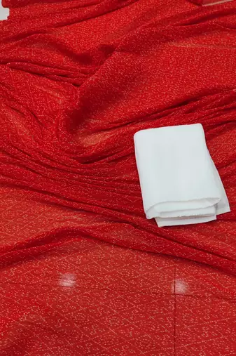 red bandhani georgette saree with unstitched blouse