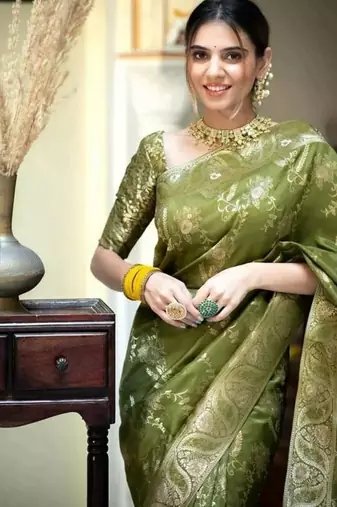 Mehendi green woven art silk saree with blouse