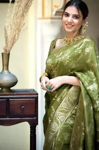 Mehendi green woven art silk saree with blouse