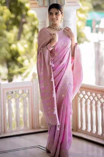 Baby pink woven art silk saree with blouse