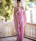 Baby pink woven art silk saree with blouse