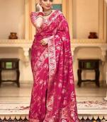 Rani pink woven art silk saree with blouse