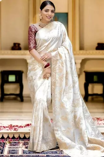 Off white woven art silk festive saree with blouse