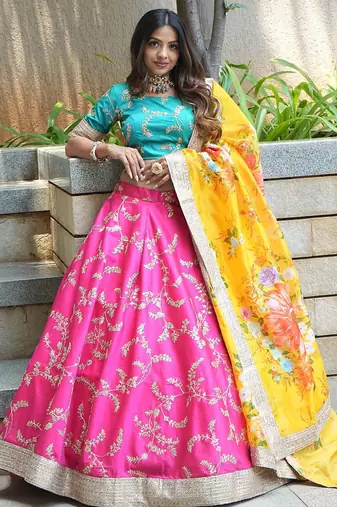 pink art silk embroidered lehenga choli with dupatta