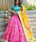pink art silk embroidered lehenga choli with dupatta
