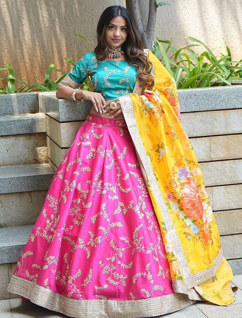 pink art silk embroidered lehenga choli with dupatta