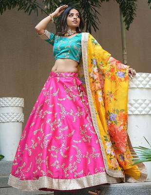 pink art silk embroidered lehenga choli with dupatta 2