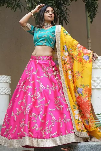 pink art silk embroidered lehenga choli with dupatta