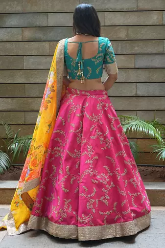 pink art silk embroidered lehenga choli with dupatta