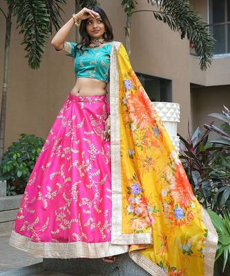 pink art silk embroidered lehenga choli with dupatta 5