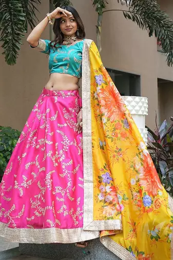 pink art silk embroidered lehenga choli with dupatta