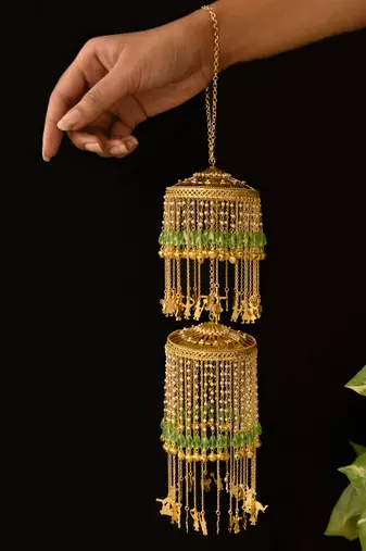 Double layer mint green stones baraat kaleera - set of 2 pieces