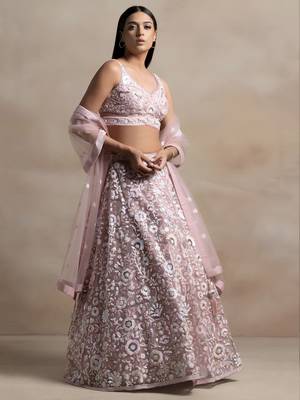 pink net embroidered lehenga choli with dupatta 2