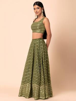 mehendi georgette embroidered lehenga choli with dupatta 2
