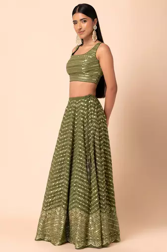 mehendi georgette embroidered lehenga choli with dupatta