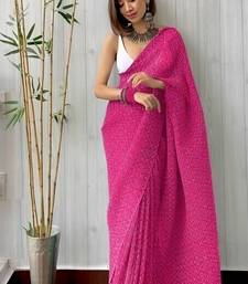 pink bandhani georgette saree with unstitched blouse