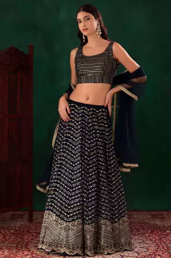 blue georgette embroidered lehenga choli with dupatta