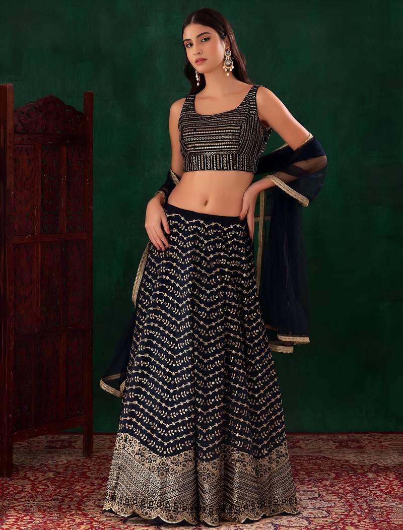 blue georgette embroidered lehenga choli with dupatta