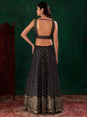 blue georgette embroidered lehenga choli with dupatta 4