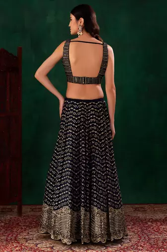 blue georgette embroidered lehenga choli with dupatta
