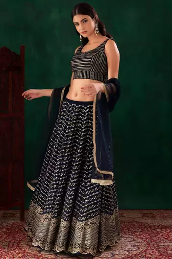blue georgette embroidered lehenga choli with dupatta