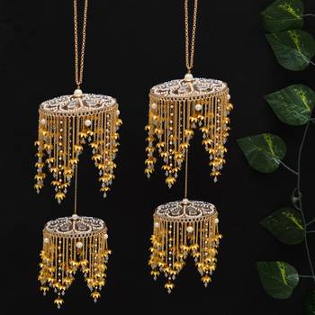 royal pearl mini lotus dome bridal kaleere with layered chain drops - set of 2 pieces 1