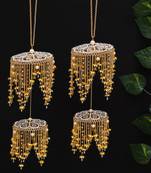 royal pearl mini lotus dome bridal kaleere with layered chain drops - set of 2 pieces