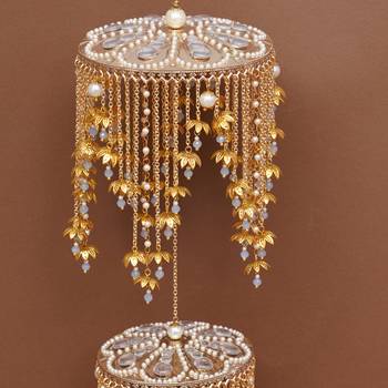 royal pearl mini lotus dome bridal kaleere with layered chain drops - set of 2 pieces 2