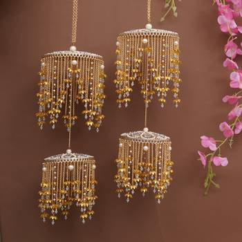 royal pearl mini lotus dome bridal kaleere with layered chain drops - set of 2 pieces 3