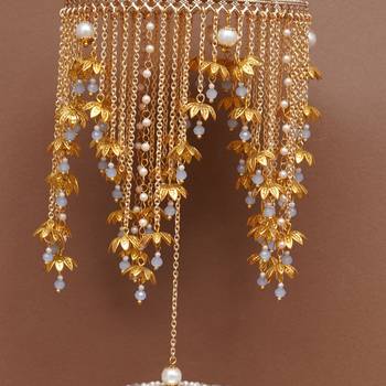 royal pearl mini lotus dome bridal kaleere with layered chain drops - set of 2 pieces 4