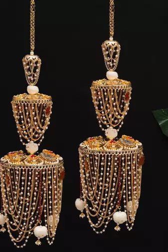 royal pearl dome bridal kaleere with multi-layer chain drapes - set of 2 pieces