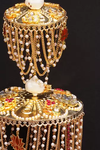 royal pearl dome bridal kaleere with multi-layer chain drapes - set of 2 pieces