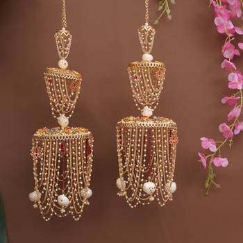 royal pearl dome bridal kaleere with multi-layer chain drapes - set of 2 pieces 3