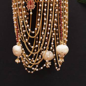 royal pearl dome bridal kaleere with multi-layer chain drapes - set of 2 pieces 4