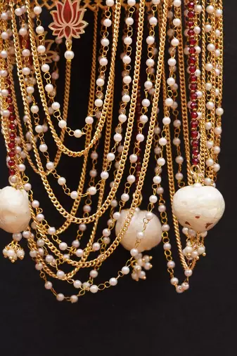 royal pearl dome bridal kaleere with multi-layer chain drapes - set of 2 pieces