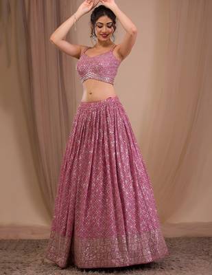 pink georgette embroidered lehenga choli with dupatta 2