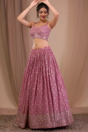 pink georgette embroidered lehenga choli with dupatta