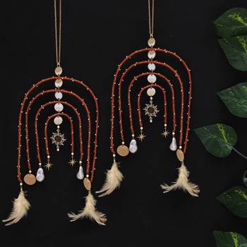 boho celestial arch bridal kaleere with feather & pearl drops - set of 2 pieces 1