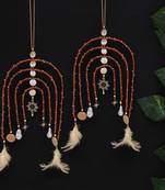 boho celestial arch bridal kaleere with feather & pearl drops - set of 2 pieces