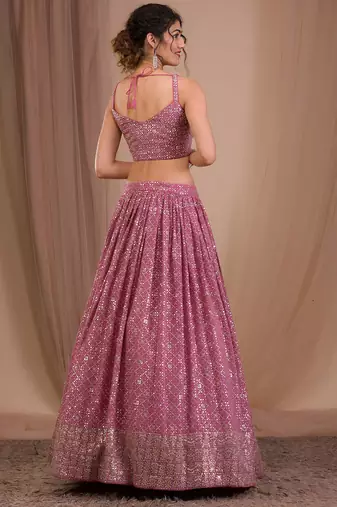 pink georgette embroidered lehenga choli with dupatta