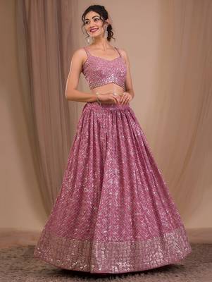 pink georgette embroidered lehenga choli with dupatta 4