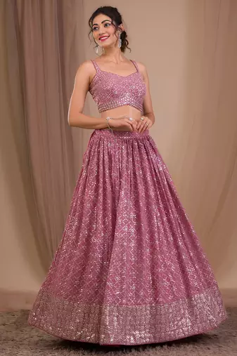 pink georgette embroidered lehenga choli with dupatta