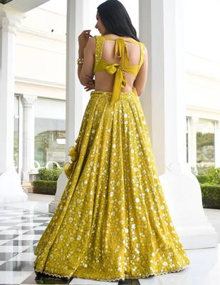 olive georgette embroidered lehenga choli with dupatta 4