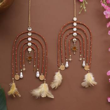 boho celestial arch bridal kaleere with feather & pearl drops - set of 2 pieces 3