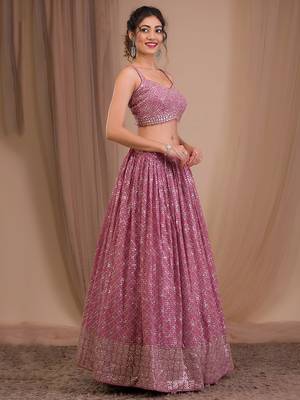 pink georgette embroidered lehenga choli with dupatta 5