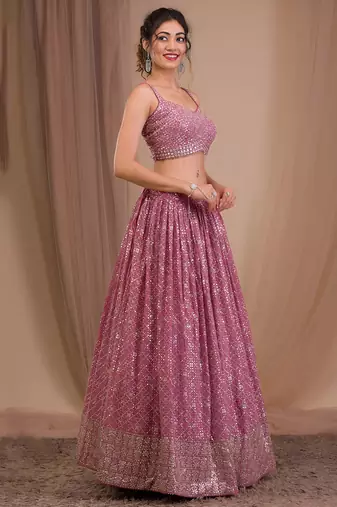 pink georgette embroidered lehenga choli with dupatta